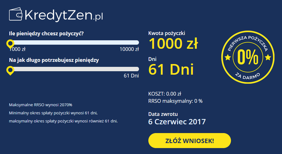 Kredyt Zen - chwilówki do 10000 zł